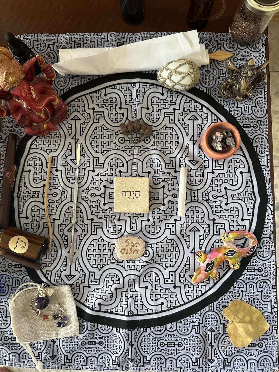 הכנה לטיפול קמבו ואלתאר לטקס קמבו – פריסה עם חפצי עוצמה להתכווננות