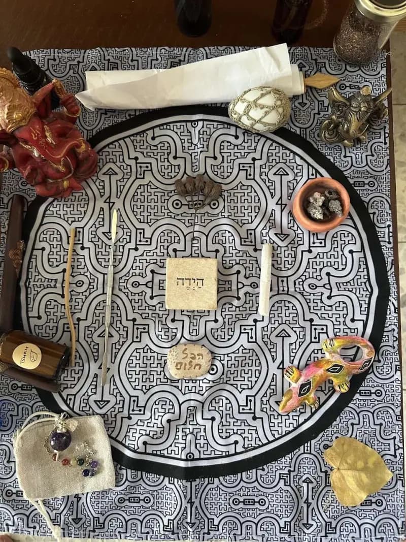 Kambo treatment preparation and altar β layout with power objects for tuning in